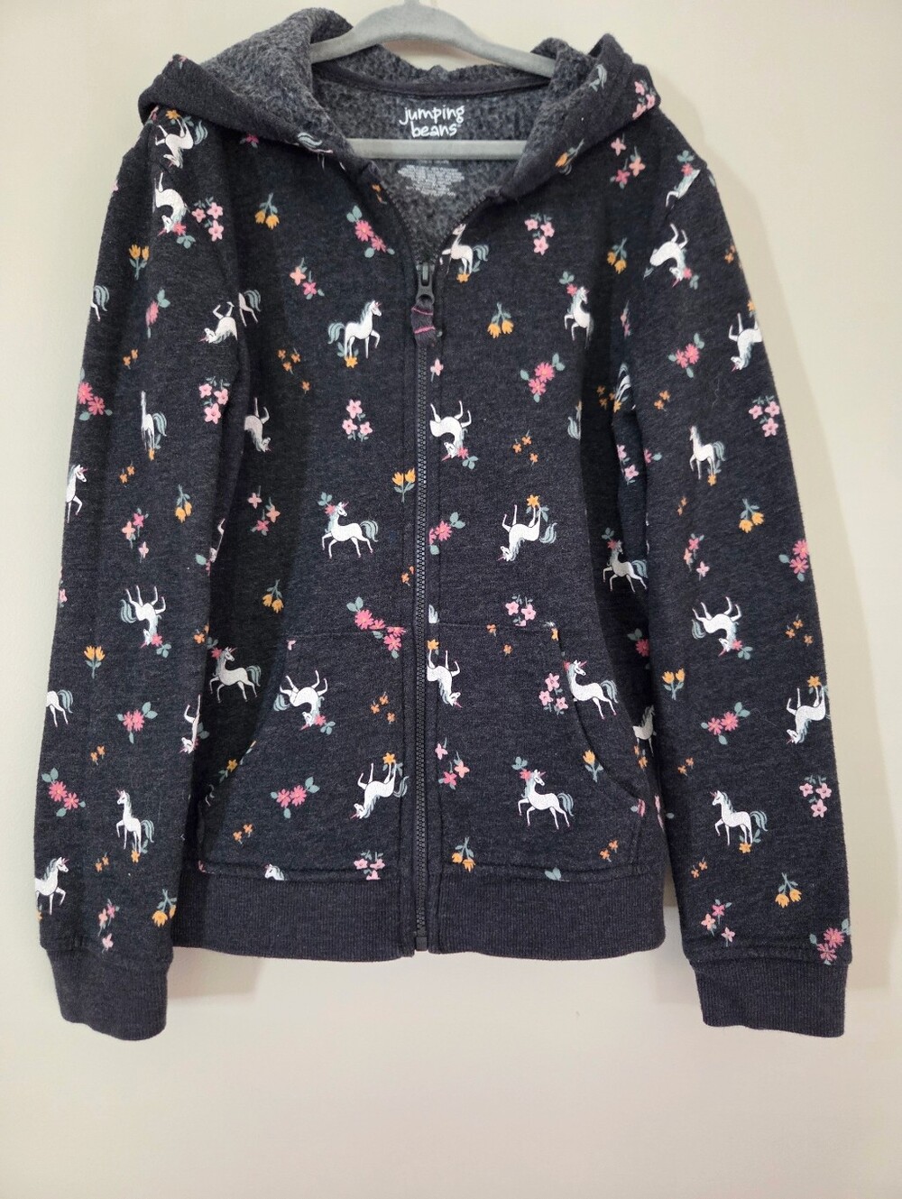 Jumping Beans Girls Unicorn Floral Zip Up Hoodie Jacket Size 7